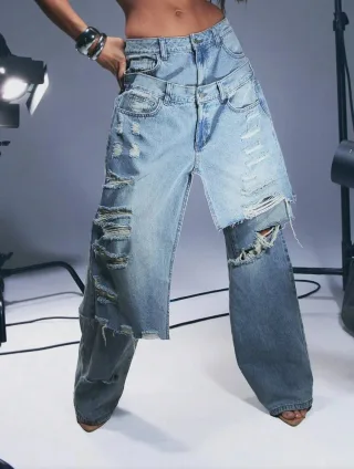 Photo 1 of Quần jeans ống rộng unisex