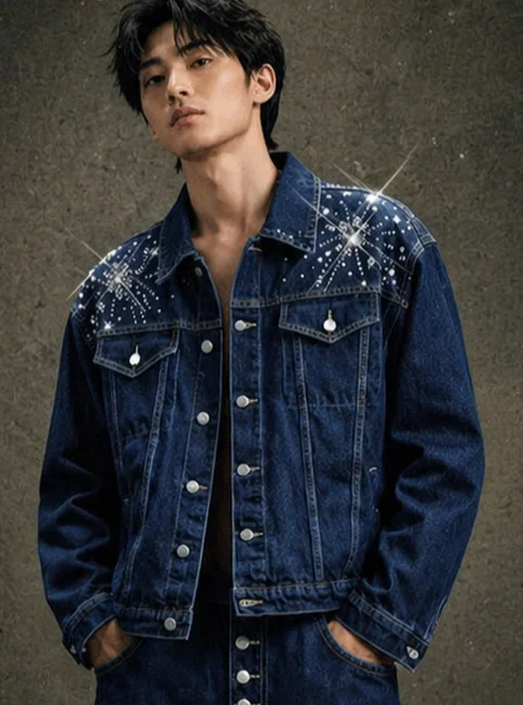 Ảnh 1 của Set jeans ống rộng đính đá