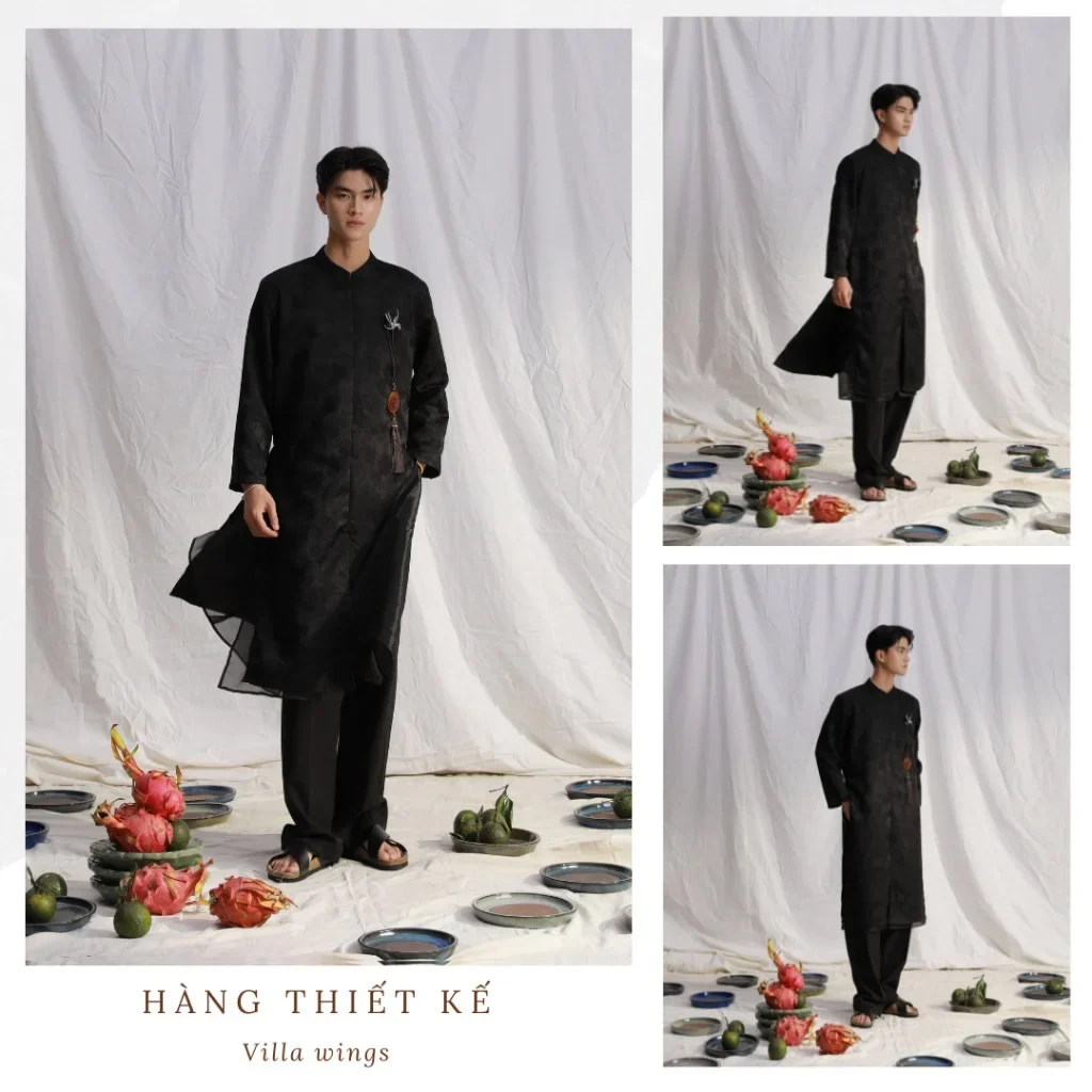 Ảnh 4 của Áo dài nam đen thêu chìm