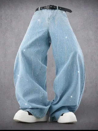Ảnh 1 của Quần jeans xanh đính đá nam