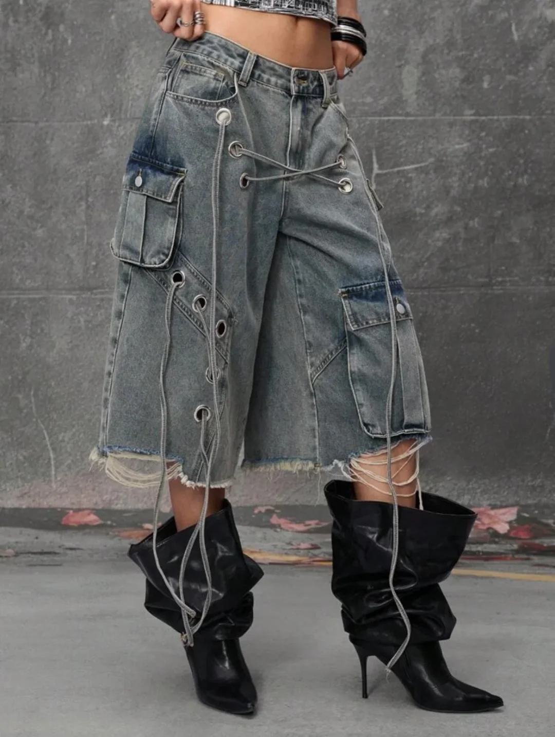 Ảnh 5 của Shorts jeans ống rộng unisex