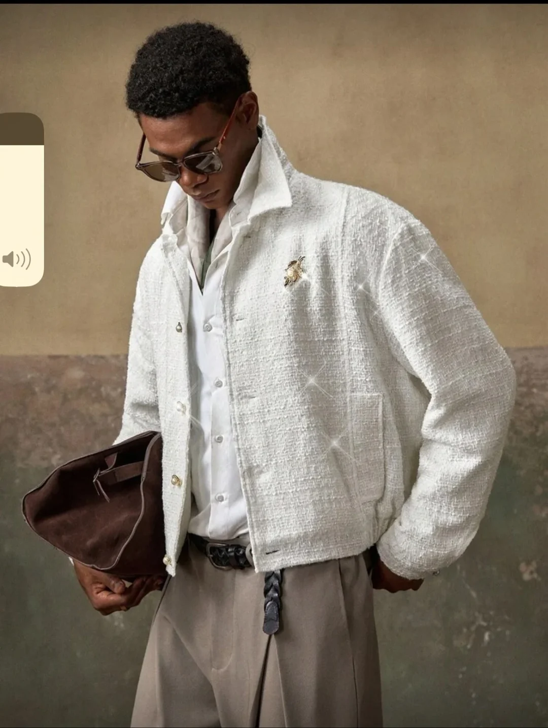 Photo 5 of Áo khoác tweed trắng bomber nam