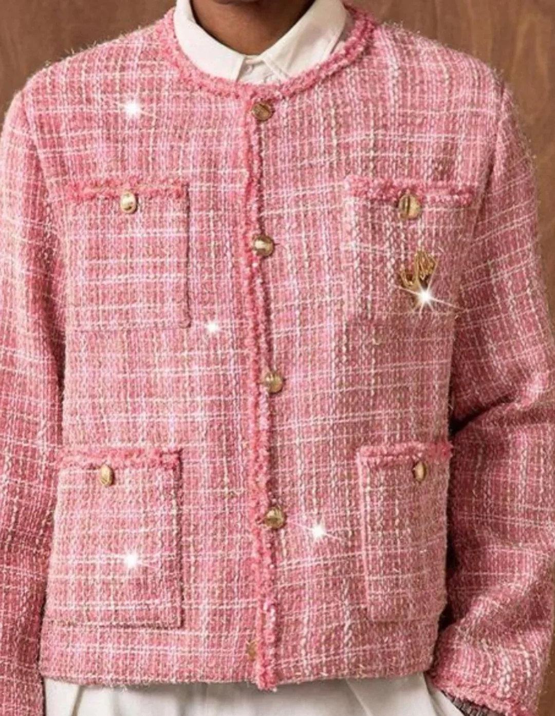 Ảnh 4 của Áo khoác tweed hồng pastel nam