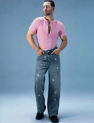 Ảnh 4 của Quần jeans đính đá ống suông nam