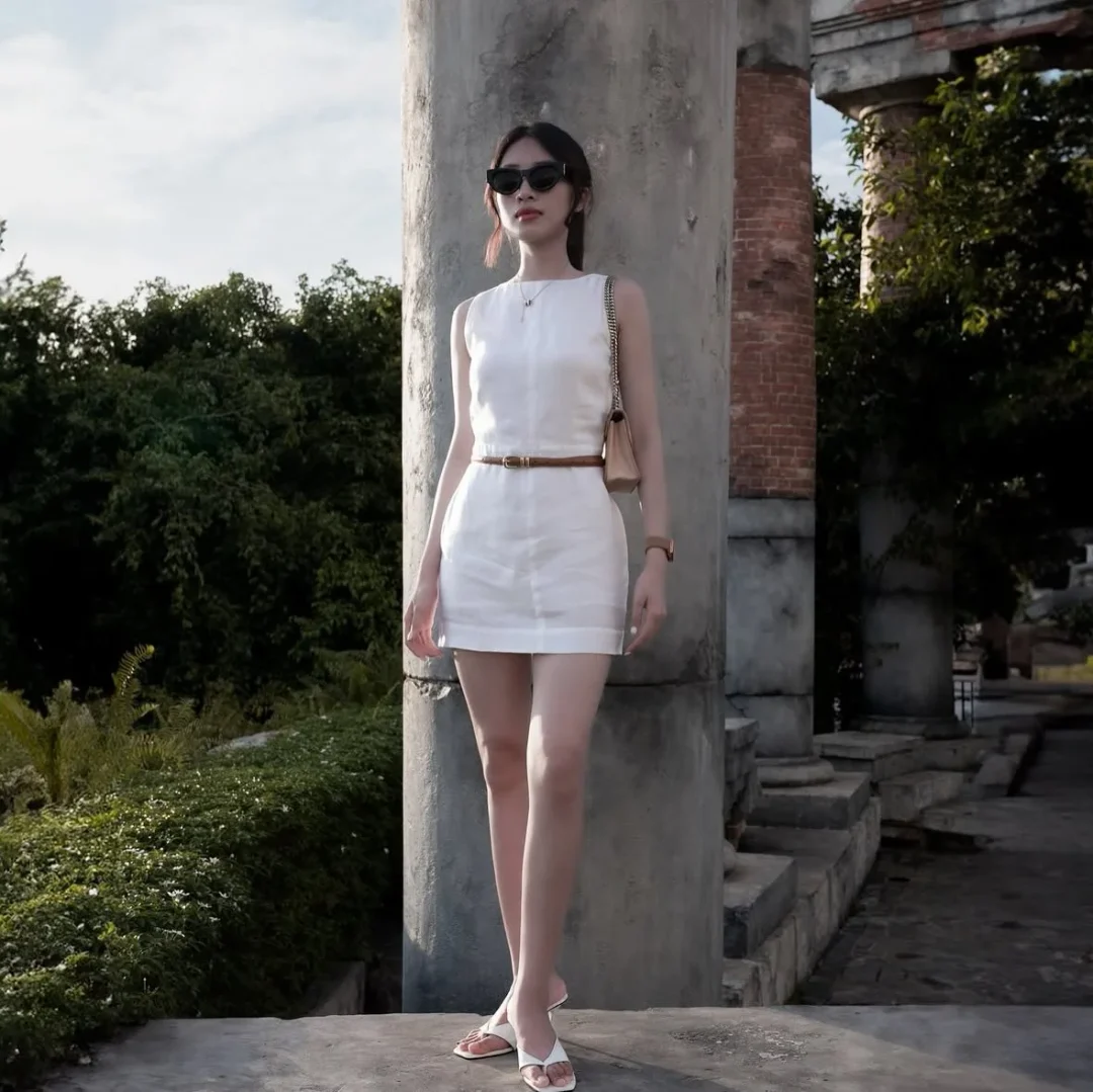 Photo 4 of Váy basic linen kèm belt nâu