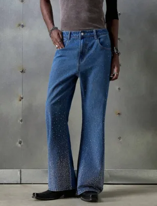 Ảnh 1 của Quần jeans xanh đính đá ống loe