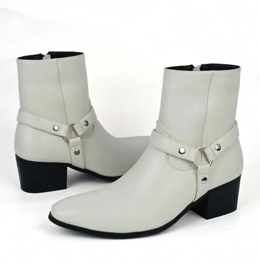 Ảnh 4 của Boots nam mũi nhọn màu kem