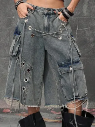 Ảnh 1 của Shorts jeans ống rộng unisex