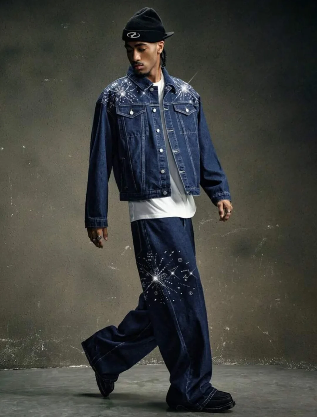 Photo 5 of Set jeans ống rộng đính đá nam