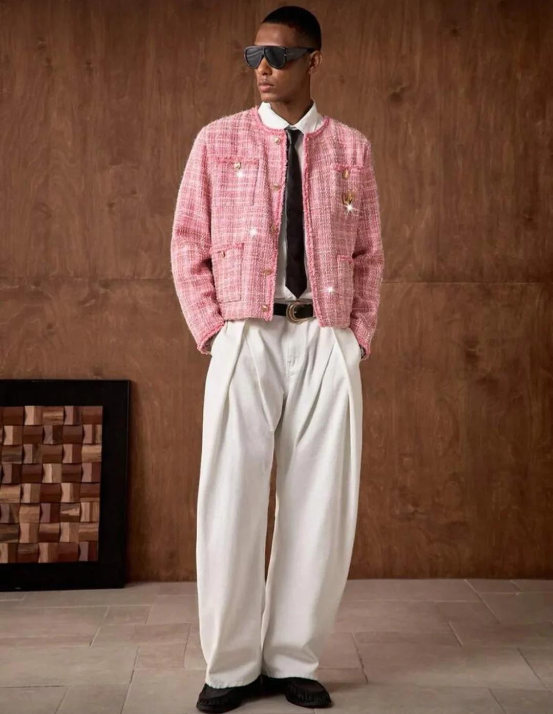 Ảnh 2 của Áo khoác tweed hồng pastel nam