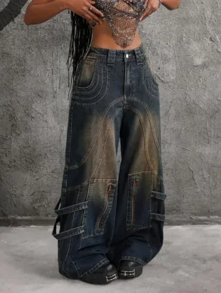 Ảnh 3 của Quần jeans ống rộng unisex