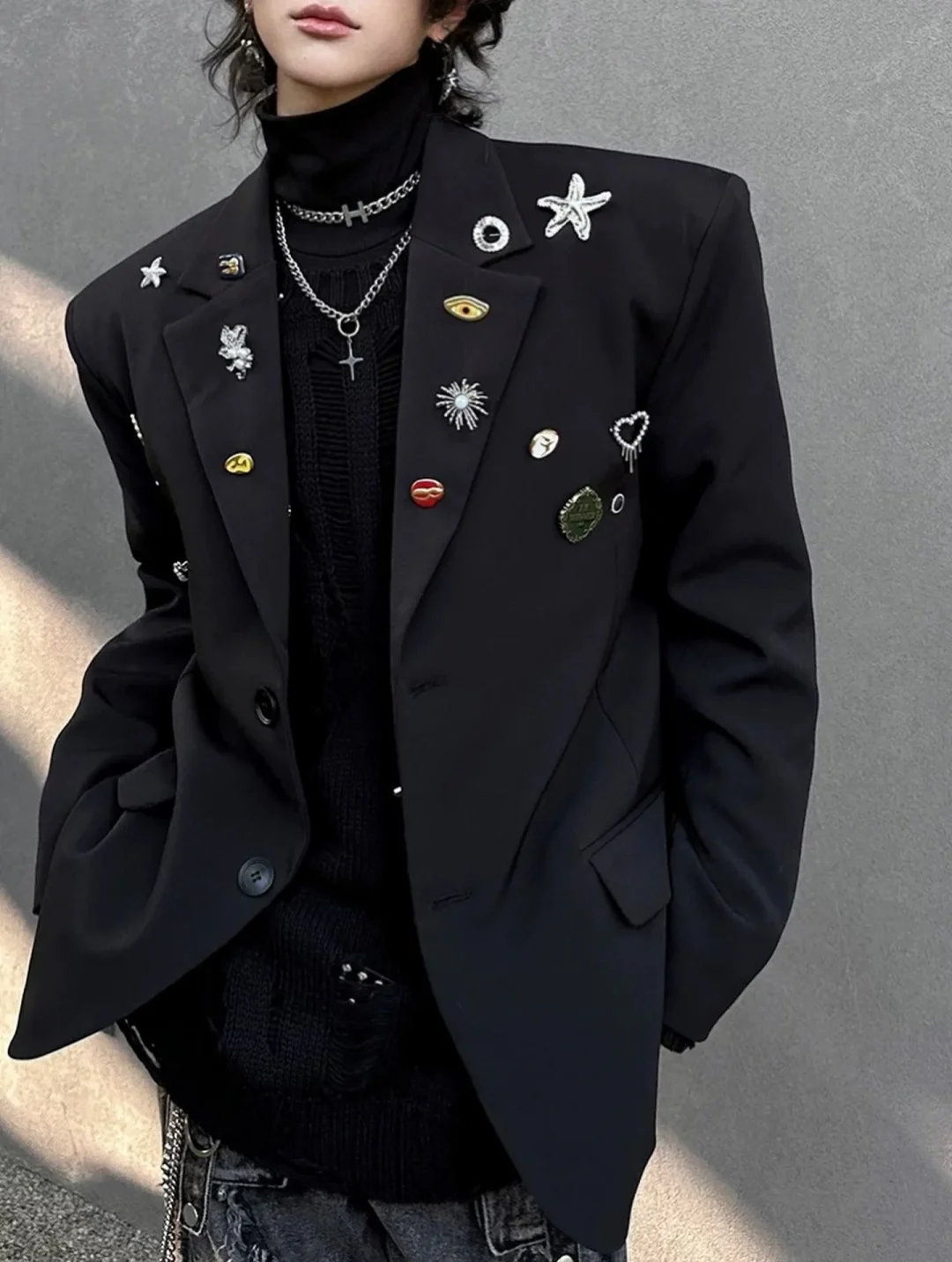 Ảnh 5 của Blazer đen độn vai nam
