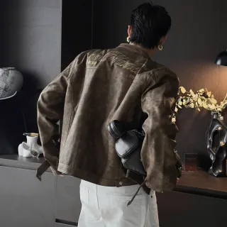 Ảnh 4 của Áo khoác da nâu loang unisex