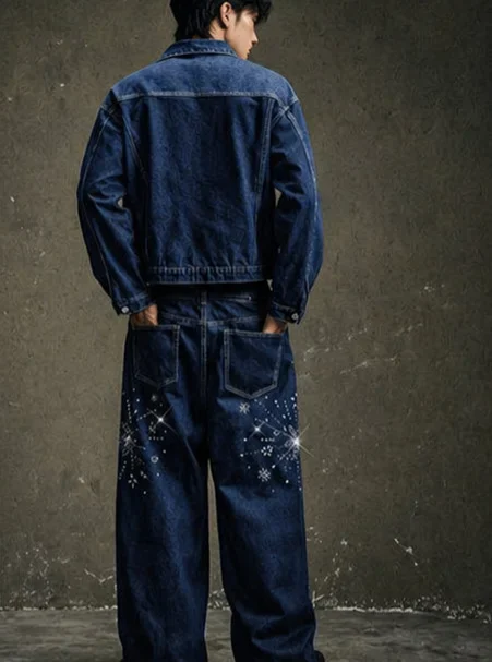 Ảnh 4 của Set jeans ống rộng đính đá