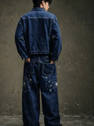 Ảnh 4 của Set jeans ống rộng đính đá