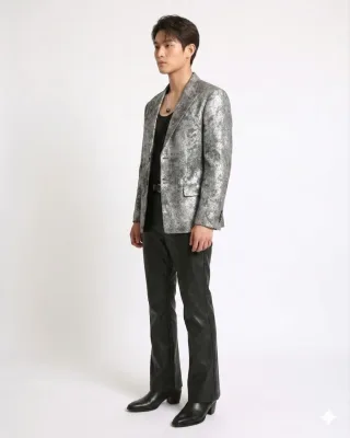 Ảnh 3 của Set blazer nhũ bạc quần da