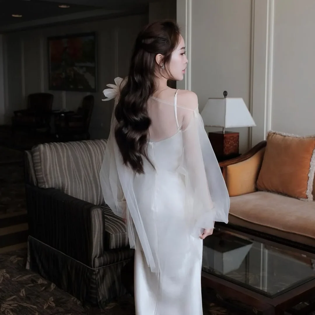 Photo 2 of Set váy lụa choàng hoa nữ