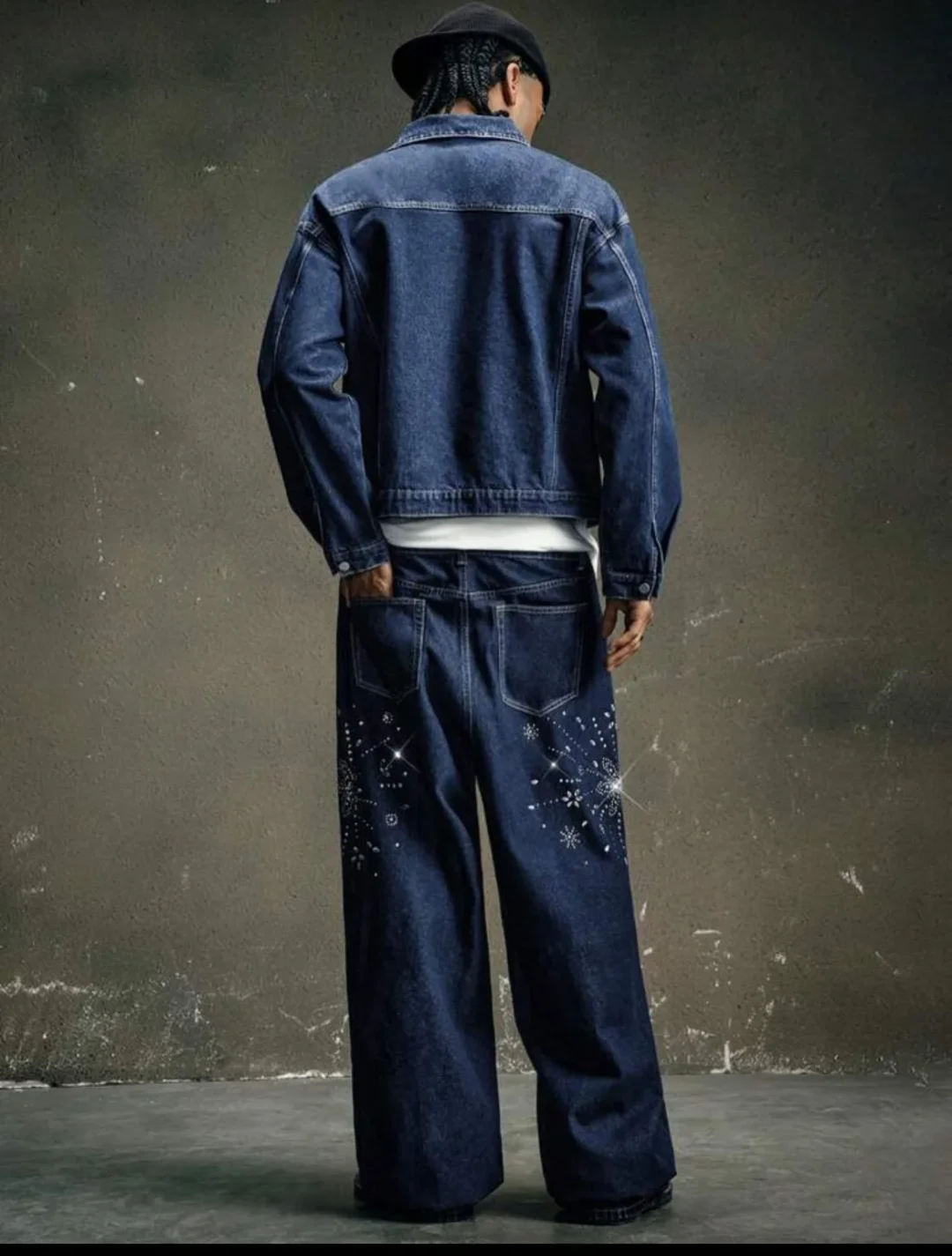 Photo 6 of Set jeans ống rộng đính đá nam