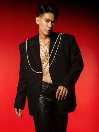 Ảnh 1 của Set blazer đen quần da nam