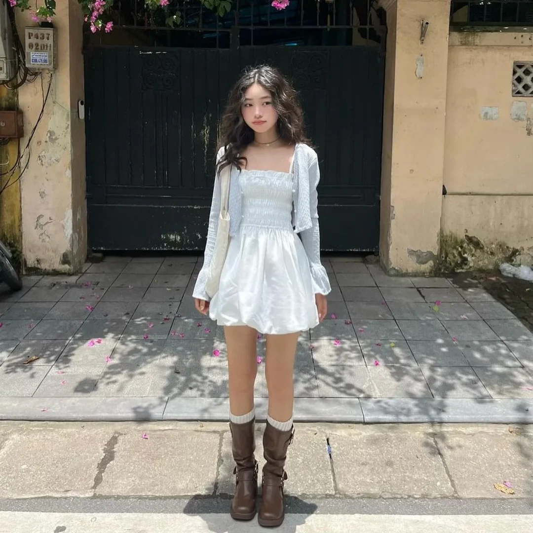 Ảnh 2 của Set váy áo khoác len nữ