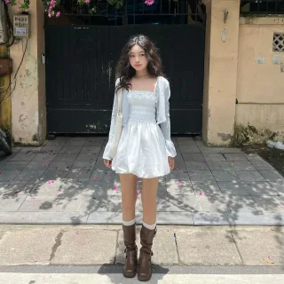 Ảnh 2 của Set váy áo khoác len nữ