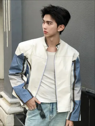 Photo 1 of Áo khoác da trắng xanh nam