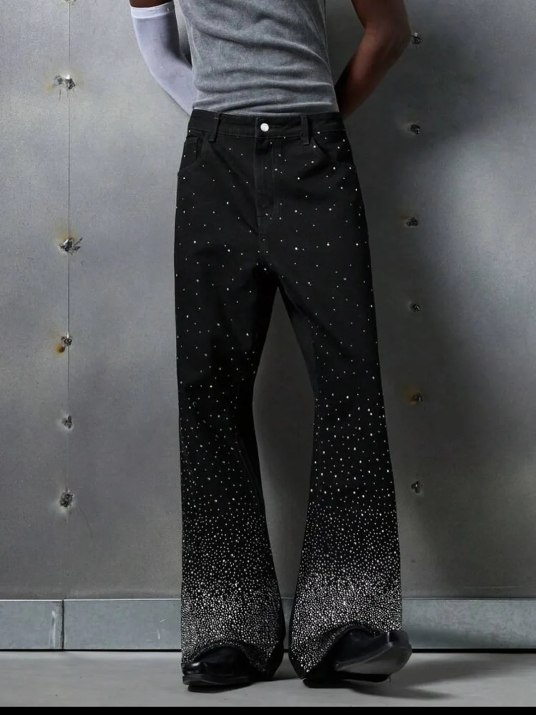 Ảnh 1 của Quần jeans đen đính đá nam