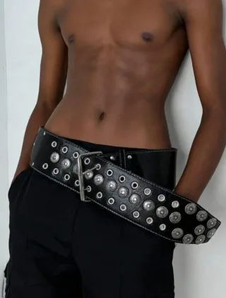 Ảnh 1 của Thắt lưng da bản lớn unisex