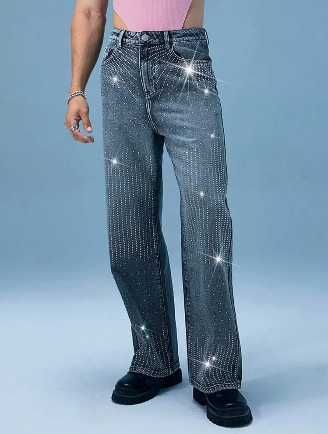 Ảnh 1 của Quần jeans đính đá ống suông nam