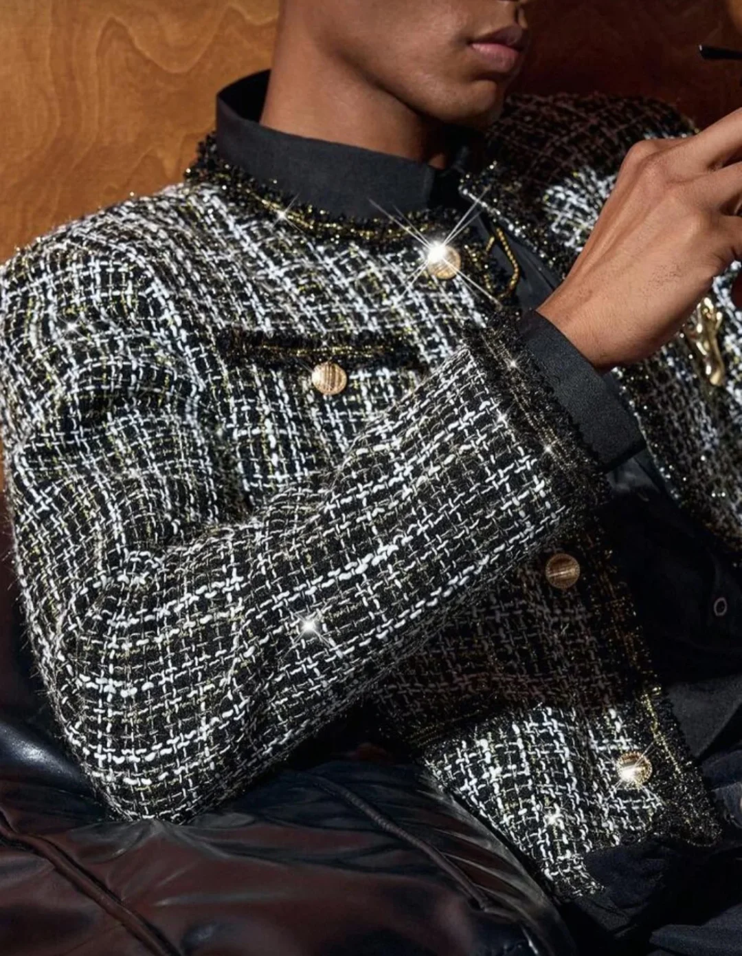 Ảnh 4 của Áo khoác tweed đen nam