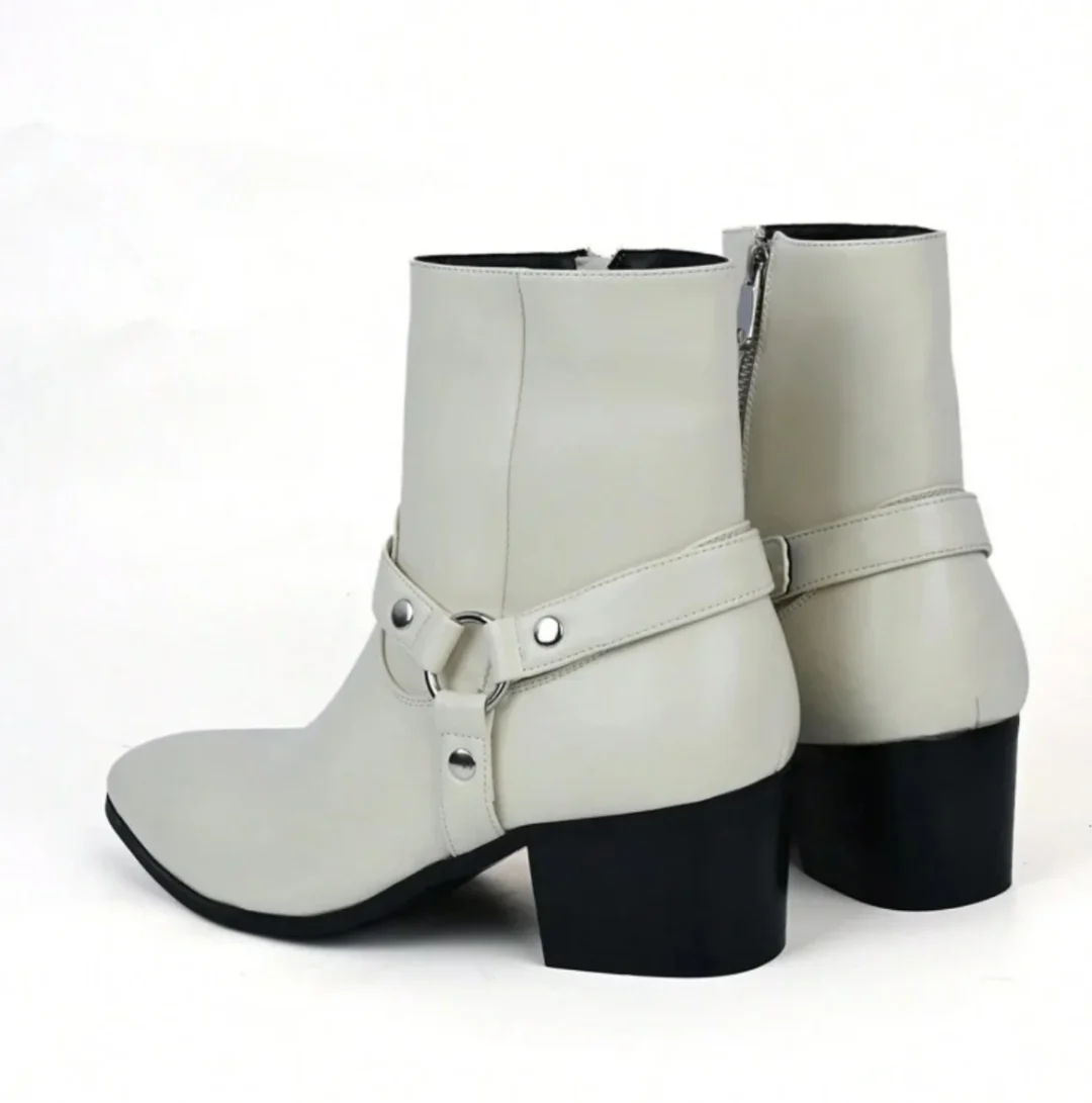 Ảnh 2 của Boots nam mũi nhọn màu kem