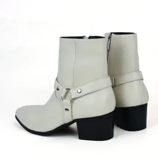 Ảnh 2 của Boots nam mũi nhọn màu kem