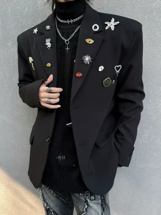 Ảnh 1 của Blazer đen độn vai nam