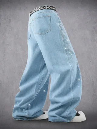 Ảnh 4 của Quần jeans xanh đính đá nam