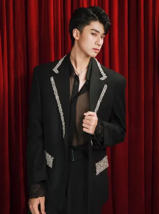 Photo 4 of Set vest đen áo lưới nam