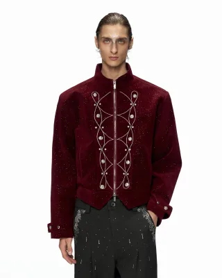 Photo 1 of Áo khoác crop độn vai nam đỏ đô