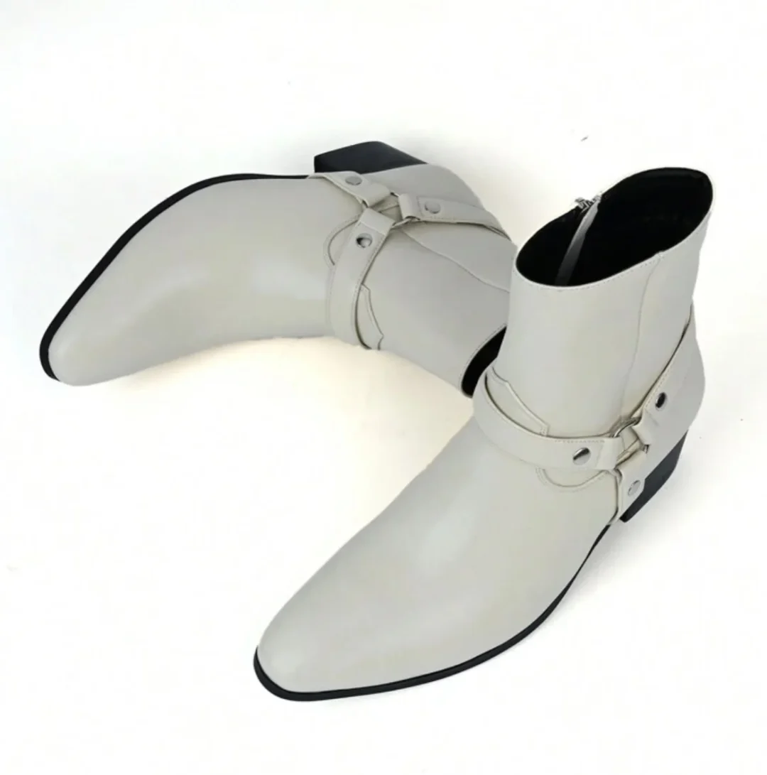 Ảnh 3 của Boots nam mũi nhọn màu kem