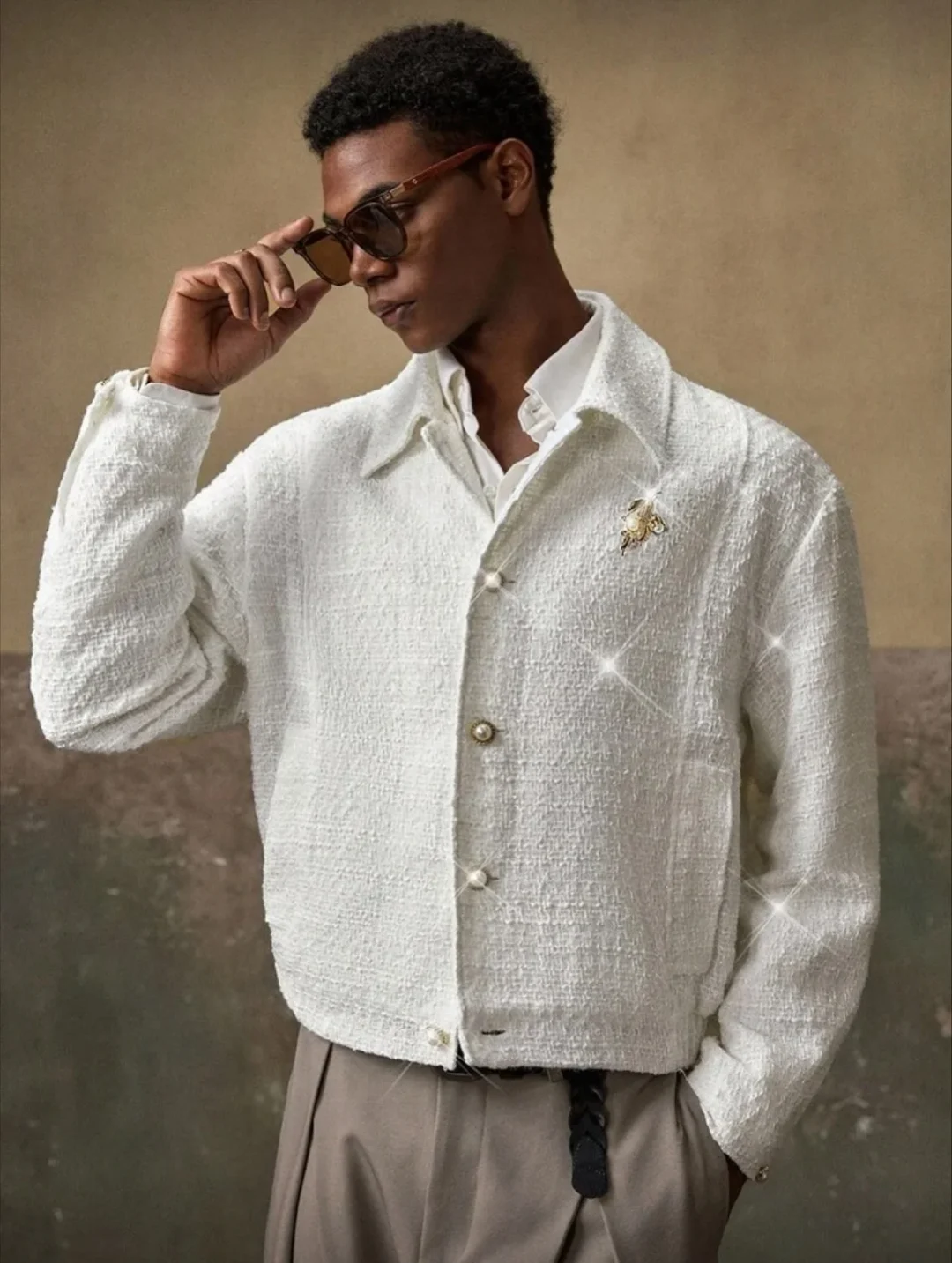 Photo 2 of Áo khoác tweed trắng bomber nam