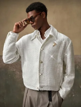 Photo 2 of Áo khoác tweed trắng bomber nam