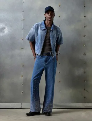 Ảnh 4 của Quần jeans xanh đính đá ống loe