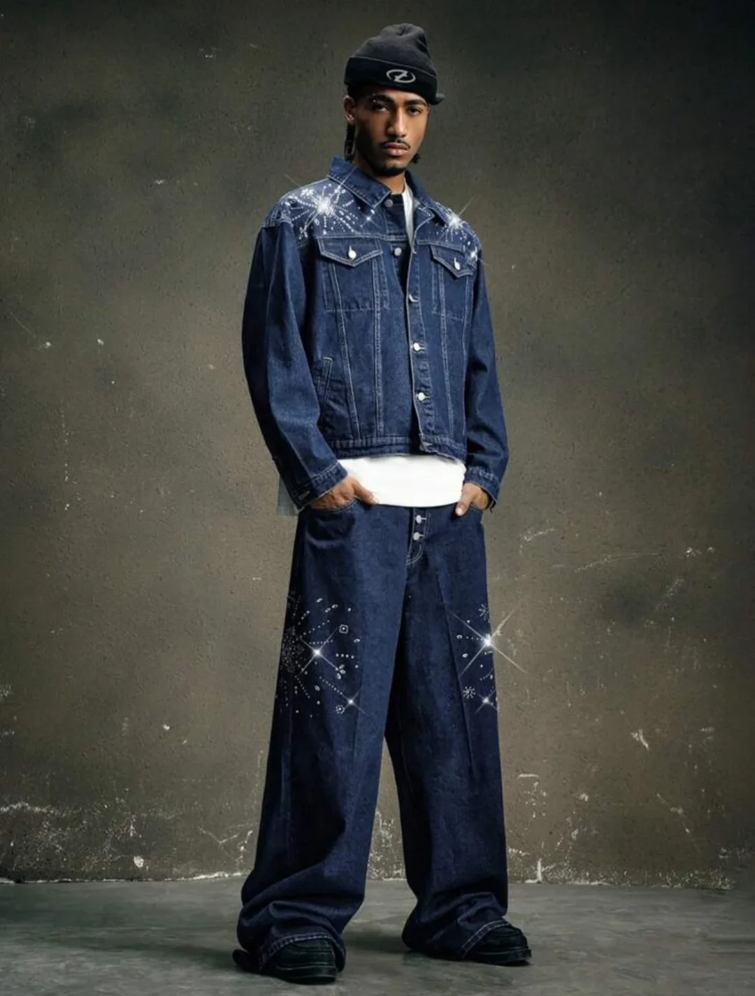 Photo 4 of Set jeans ống rộng đính đá nam