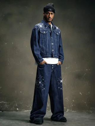 Photo 4 of Set jeans ống rộng đính đá nam