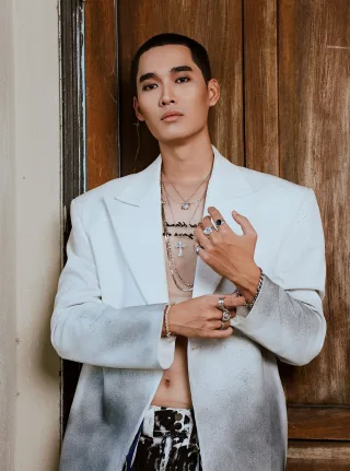 Ảnh 2 của Set blazer lưới quần jeans nam