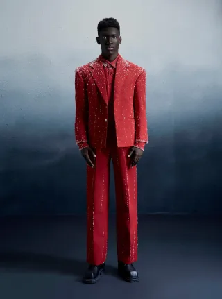 Photo 1 of Set suit đỏ đính đá nam