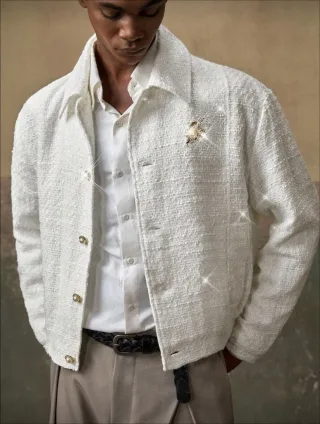 Photo 1 of Áo khoác tweed trắng bomber nam