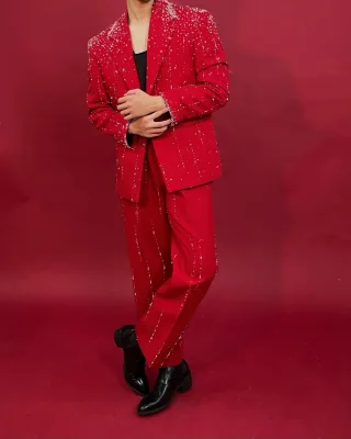 Ảnh 2 của Set vest đỏ đính kết nam