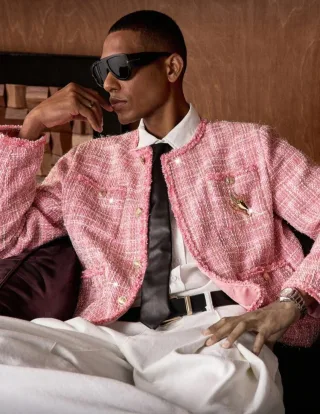 Ảnh 1 của Áo khoác tweed hồng pastel nam