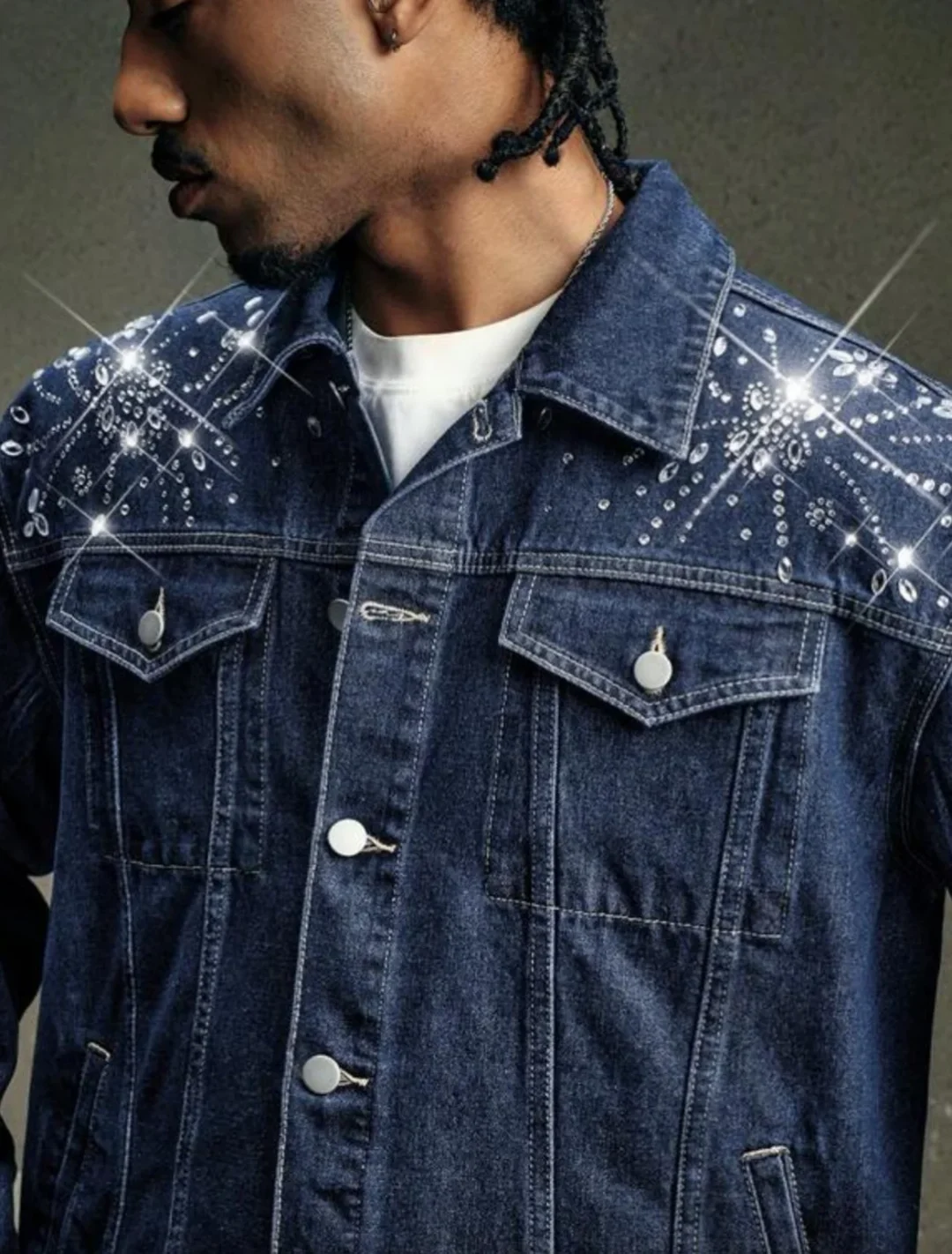 Photo 3 of Set jeans ống rộng đính đá nam