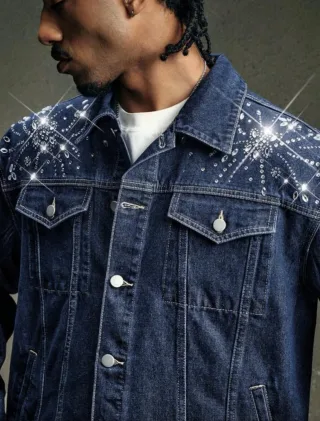 Photo 3 of Set jeans ống rộng đính đá nam