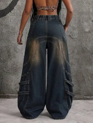 Ảnh 2 của Quần jeans ống rộng unisex